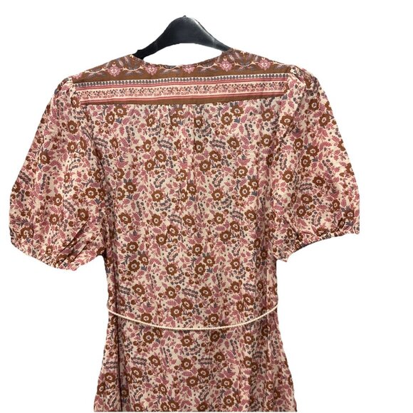 Faherty Women’s Orinda Floral Earth Peasant Sleeve Bohemian Maxi Sundress Medium - Picture 13 of 15